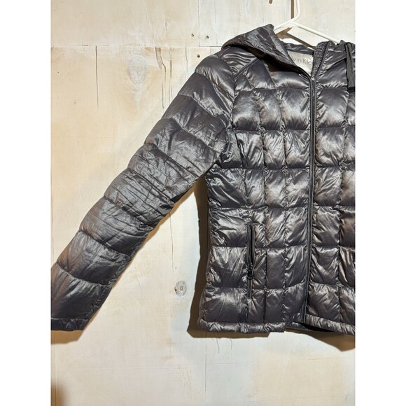 Calvin Klein Premium Down Packable Quilted Hooded Silver Puffer Jacket M - Picture 4 of 14